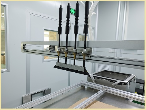 Leakage detection by scan method of V-bank HEPA filter test system