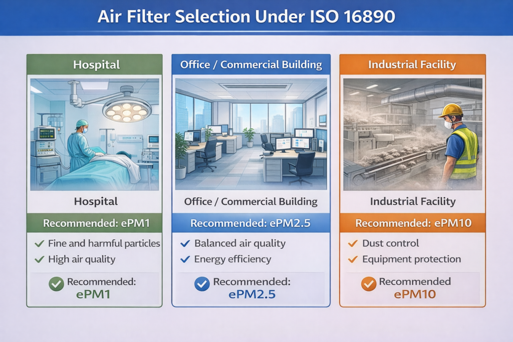 Selección de filtro de aire según ISO 16890