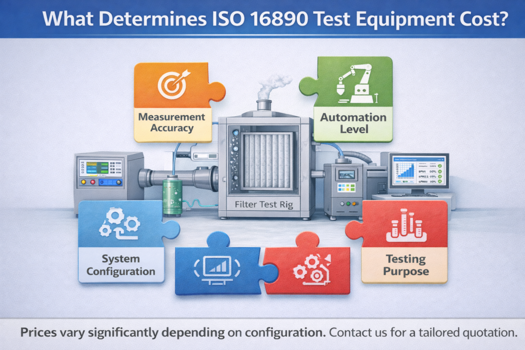 O que determina o ISO 16890 Custo do equipamento de teste